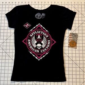 NWT Affliction American Customs Women’s Large Black/Pink Tee
